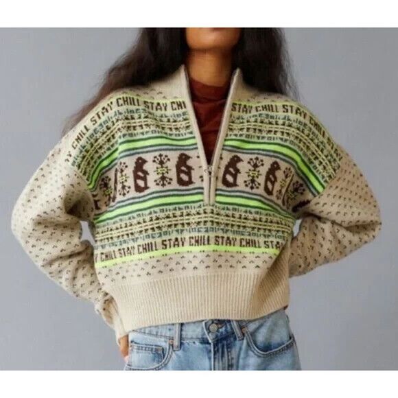 BDG x Urban Outfitters Women's Sz S Neutral/Beige Jesse Half-Zip Sweater - Picture 9 of 10